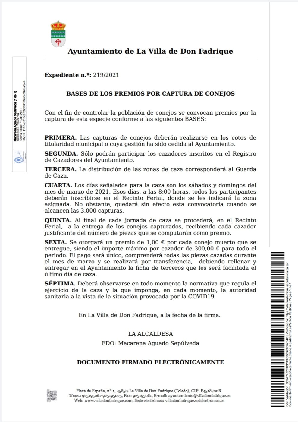 Bases para los premios por captura de conejos premiosporcapturarconejoslavillladedonfadriquemarzo2021
